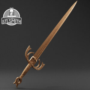 feather damascus bastard sword render bronze