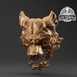 grey wolf mask render bronze