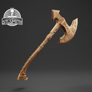steel war axe render bronze