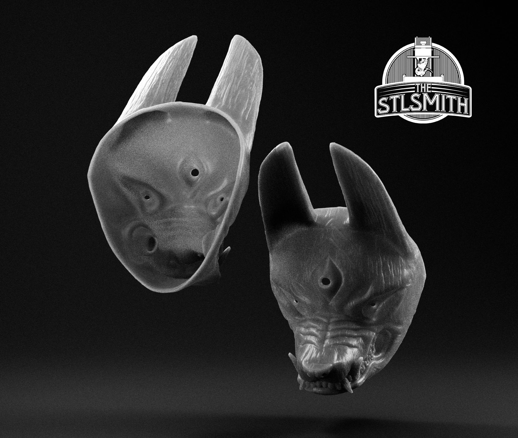 white kitsune mask render bw white kitsune mask render bw