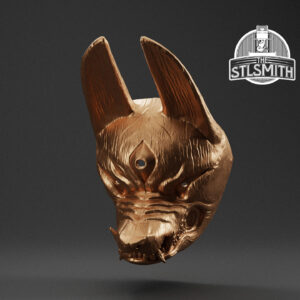 white kitsune mask render bronze