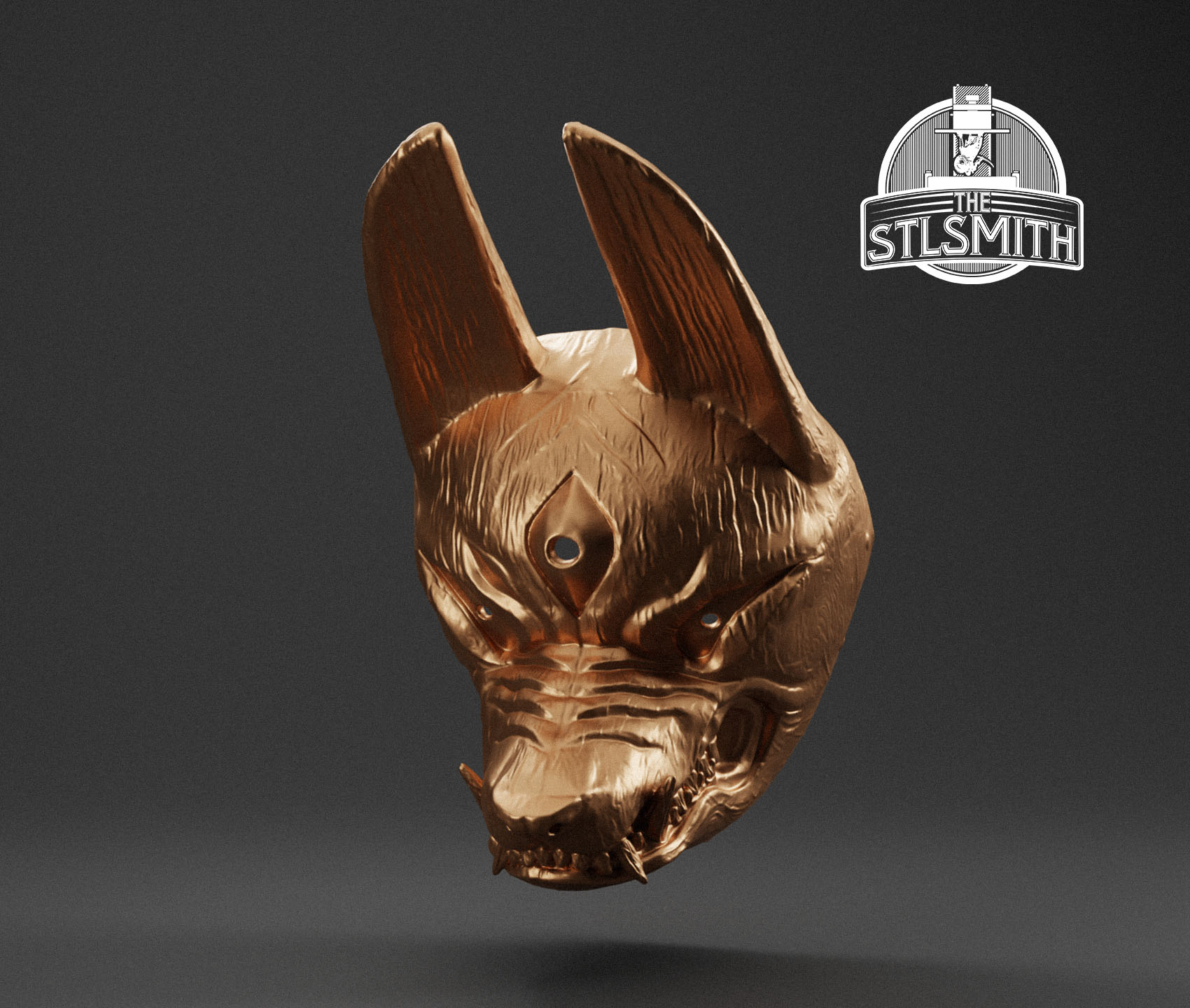 white kitsune mask render bronze white kitsune mask render bronze